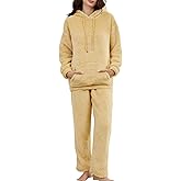 Wyeysyt Women's Fleece Pajamas Sets Fuzzy Loungewear Long Sleeve Casual Hoodies and Pants Fluffy 2 Piece Set Sleepwear