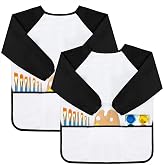 GODR7OY Kids Art Smocks, Painting Apron Artist Smock with Sleeve and 3 Pockets 2 Pack Black/White Set