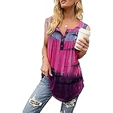 AMCLOS Womens Tops V Neck Tanks Summer Sleeveless Shirts Swing Flowy Tunic Ruffle Button Down Casual Vest Blouses