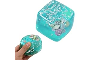 Stress Balls Cube, Stress Ice Cube Fidget to-ys- with Blue Ocean Shells Inside, Soft Slow Rise Stres-s Relief Sensory to-ys f