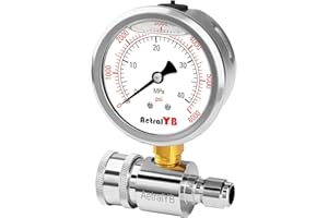AetralYB 6000PSI Washer Pressure Gauge,3/8" Push-to-Connection Quick Connection,Stainless Steel Housing, Mpa and Psi Dual Scale, for Pressure Washer