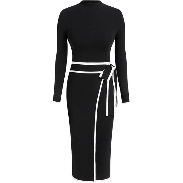 CIDER Women's Wrap Knit Dress Long Sleeve Tie Waist Midi Sweater Dress  Brown at Amazon Women's Clothing store