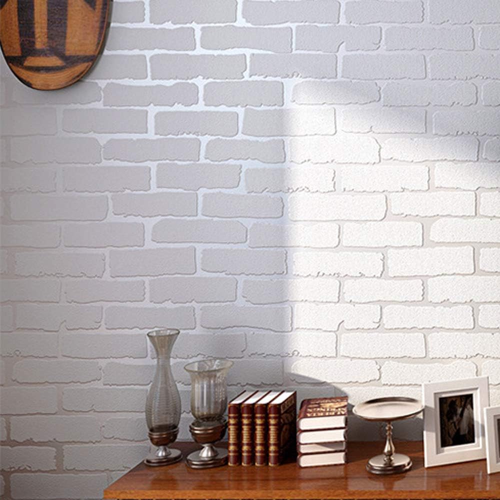 White Brick Wallpaper, Vintage Removable, Non Stick, 20.8 x 396 inch