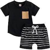 FOMOYUU Toddler Baby Boy Summer Outfit Patchwork Short Sleeve T Shirt Top Casual Shorts Set Infant Newborn Clothes