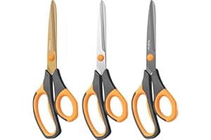 Asdirne Titanium Scissors, Premium 8.6” All Purpose Scissors, Ultra Sharp Stainless Steel Blades, Comfortable Grip, Great for Craft, Office, School and Everyday Use, Black/orange, 21.8cm, Pack of 3