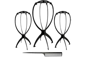 Le Opeia 3 Pack Wig Stand, Wig Head Stand, Wig Holder, Portable Collapsible Wig Holder for Short Wigs and Hats, 14.2 inches wig stand with professional Salon Comb (Black)