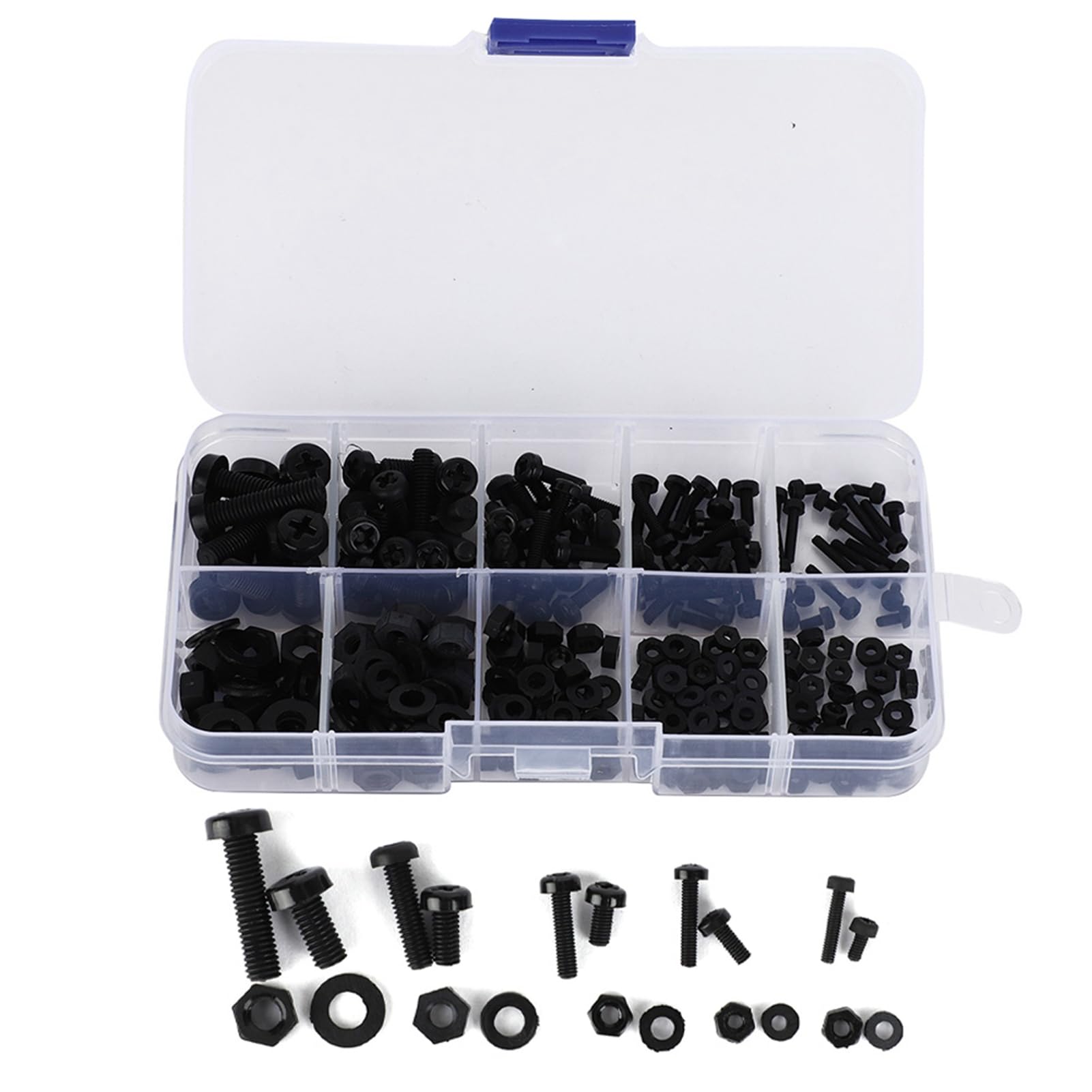 270pcs Black Nylon Screw Nut Washer Assortment Kit - Metric Fasteners Set M2 M2.5 M3 M4 M5 for DIY Repairs - Hardware Fixings Kit