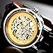 New Brand Mall Men's Mechanical Elegant Skeleton Dial Wrist Watch, (Gold-Black)