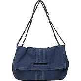 Farcauo Denim Purse for Women Trendy Jean Purses Large Denim Tote Bag Fashion Crossbody Bags with chain