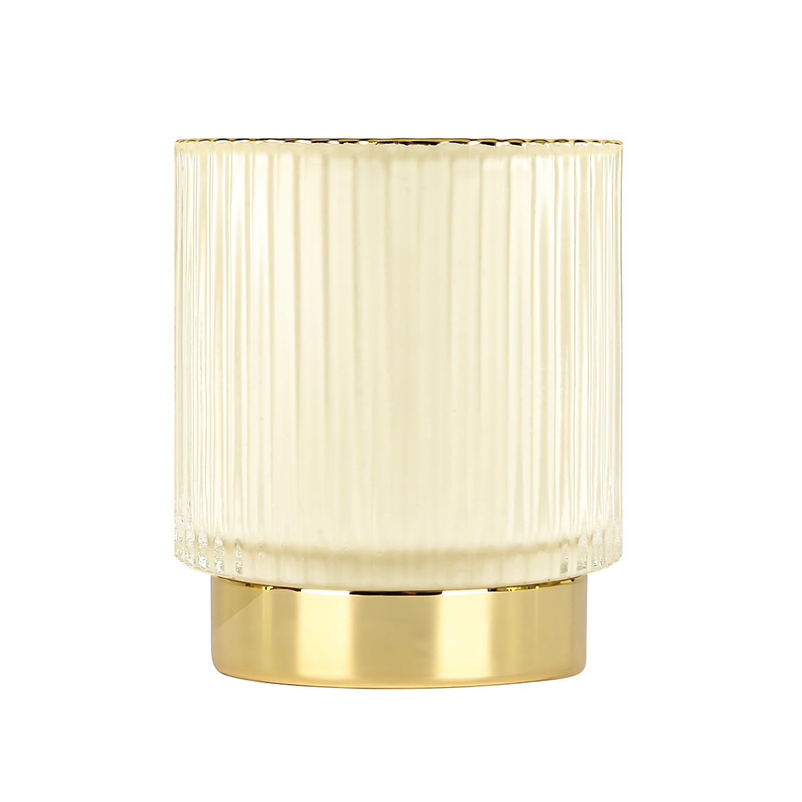 DASITON Makeup Brush Holder Organiser, Crystal Cosmetic Make Up Brush Holder, Glass Makeup Brushes Storage Organiser, Vintage Make Up Cup Pen Pencil Holder Striped Vase (Cream S)