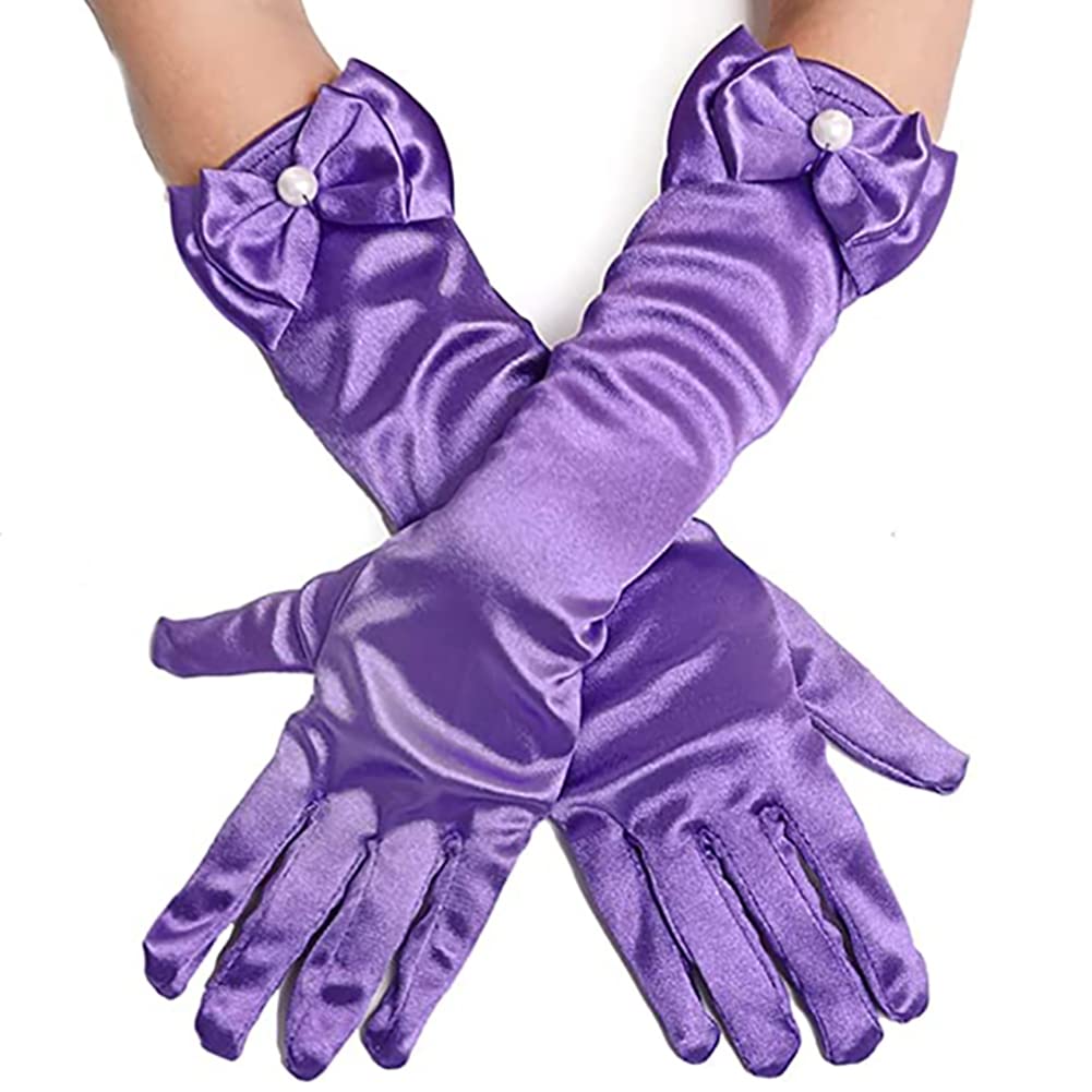 L-Peach Kids Satin Bowknot Formal Gloves Girl's Princess Costume Gloves for Bride Party Halloween Christmas Cosplay