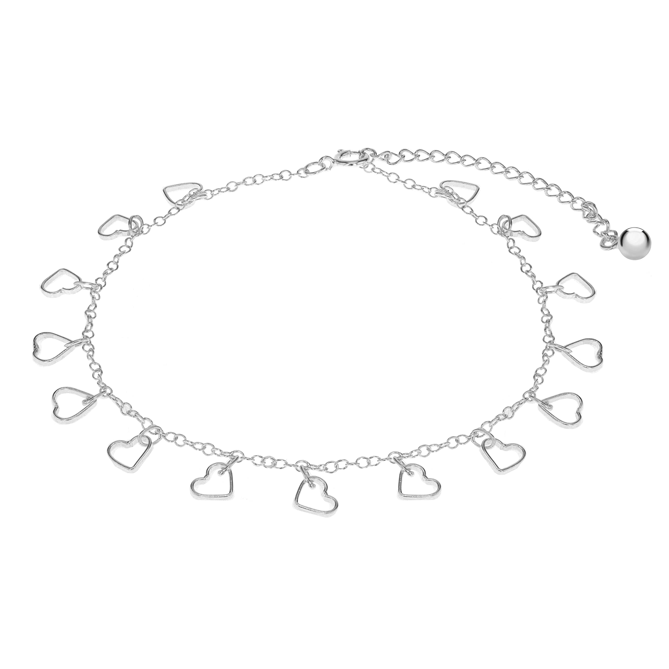 Tuscany Silver Women's Sterling Silver Multi Open Heart Anklet of 28cm/11"