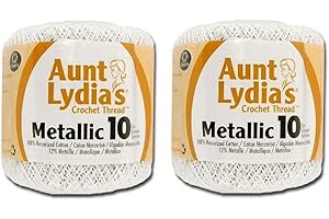 Aunt Lydia's Crochet Cotton Metallic Crochet Thread Size 10 (2 - Pack) (White/Pearl)