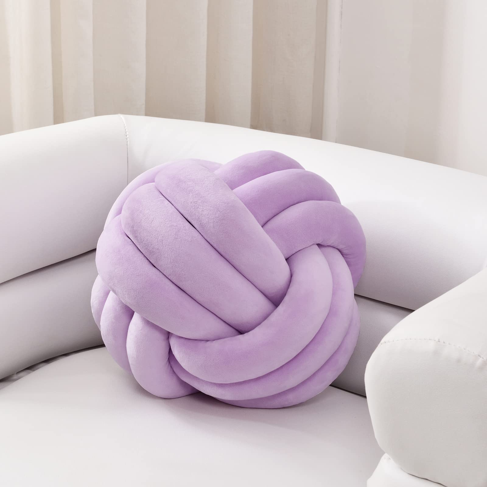 Sioloc Soft Knot Ball Pillow - Round Throw Cushion for Home Decoration, Handmade Plush Knotted Pillow (7.8 Inches, Lilac)