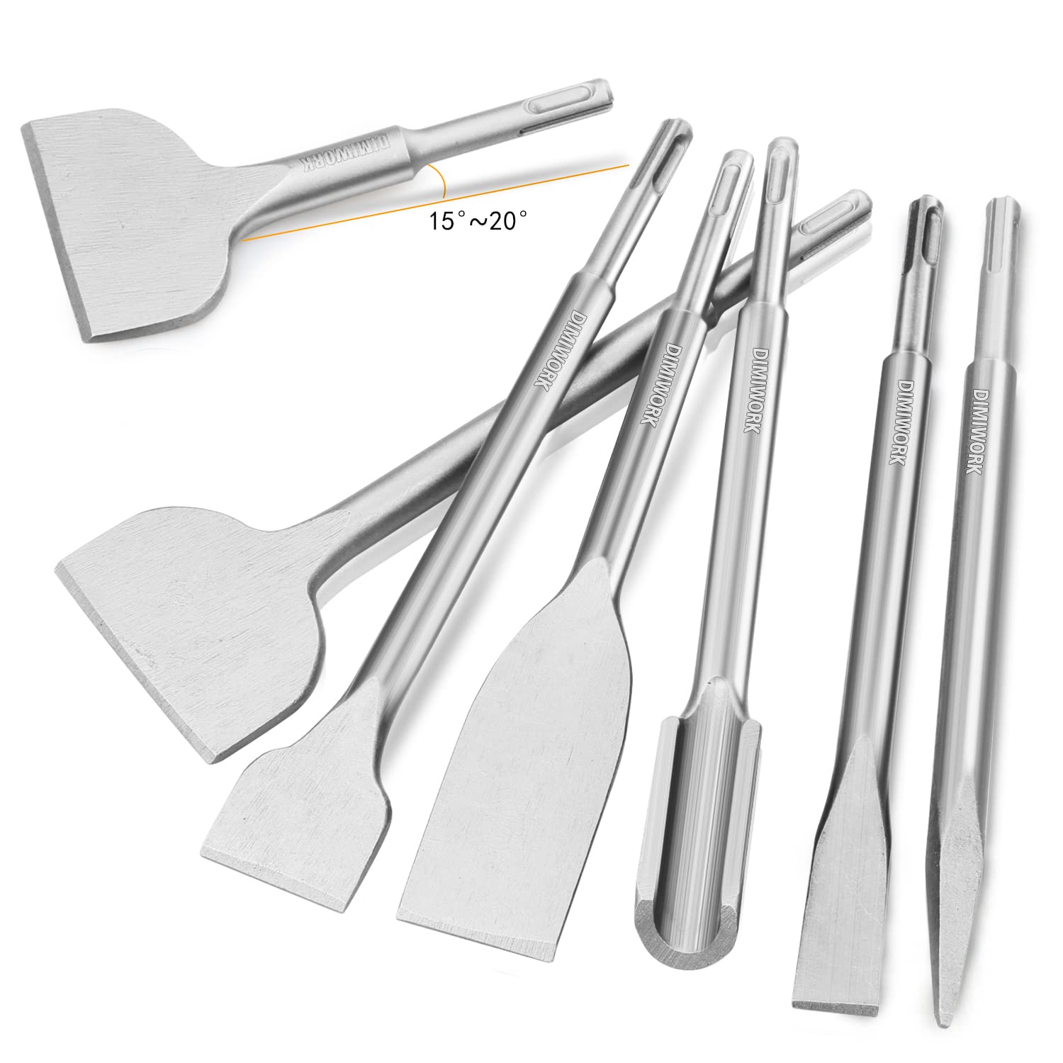 SDS-Plus Chisel Set,7PCS Masonry Concrete Drill Bit Set,Tile Grooving Scraping Flat Point Scaling Chisels 40Cr Steel Rotary Hammer Drill Tool Kit SDS Plus Bits for Home Improvement