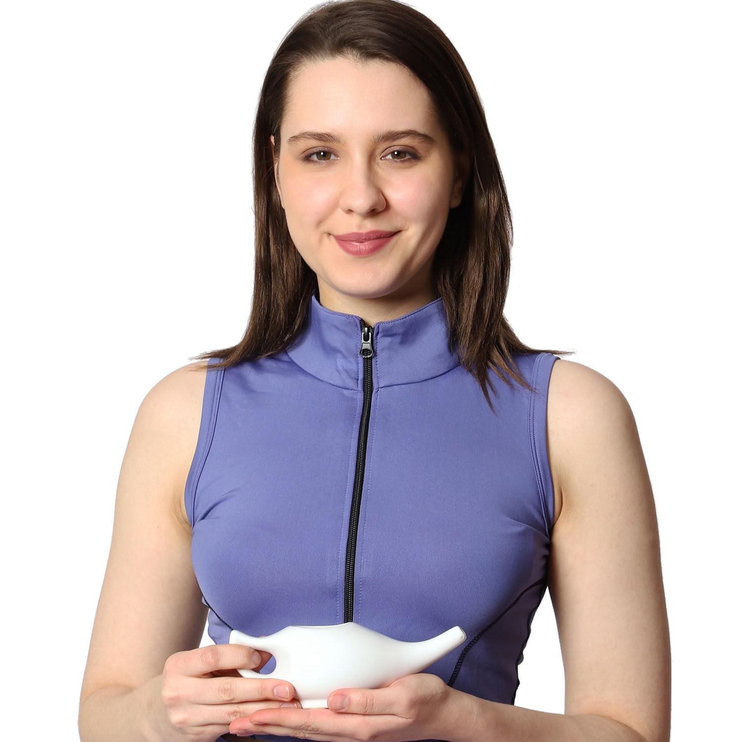 Ceramic Neti Pot Premium Handcrafted, Nose Cleaner for Sinus Dishwasher Safe with 2 Silicone Nozzle Tip, 225 Ml Capacity - White Color