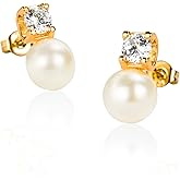 Pearlette Minimalist Pearl Stud Earrings for Women - Classic 6.5-9mm Freshwater Pearl Earrings in Sterling Silver, Hypoallergenic Everyday Earrings, Office & Professional Jewelry Gift