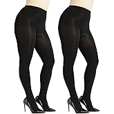 G&Y 2 Pairs Women's Plus Size Opaque Tights - 100D Control Top Pantyhose with Reinforced Toes