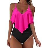 SUUKSESS Women Slimming Ruffle One Piece Swimsuits Ruched Tummy Control Bathing Suits