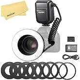 Godox MF-R76 LED Micro Ring Flash with LCD Display Adapter Rings | for Canon Sony Nikon Fuji Olympus Panasonic Pentax Camera Flash Speedlight Speedlite Light