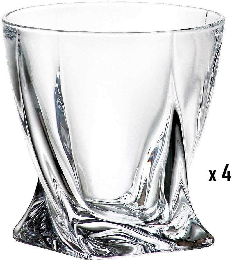 SOLAVIA Quadro Twist Crystal Glass | Tumbler 340 ml Whiskey Spirits Port Whisky, Set of 4
