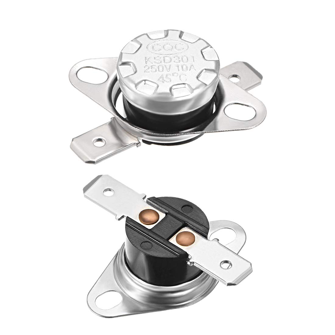 sourcing map KSD301 Thermostat 45°C/113°F 10A Normally Closed N.C Adjust Snap Disc Temperature Switch for Microwave,Oven,Coffee Makers 5pcs,Bakelite Material