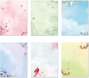 Stationary Set Japanese Stationery Letter Writing Paper, 48 Packs Stationary Paper and Envelopes Set Ink Painting Design - 48 Stationary Papers + 24 Envelopes