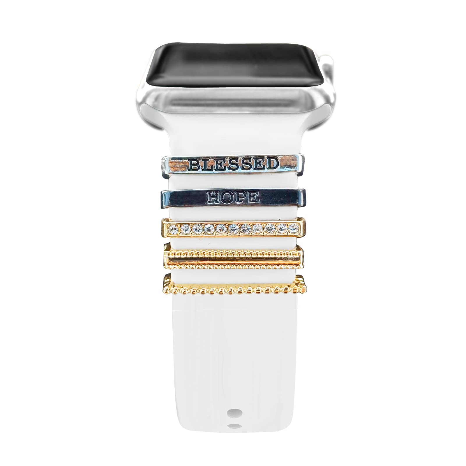 5Pcs Charms for Apple Watch Straps 40mm 41mm 38mm 44mm 45mm 42mm 46mm Women,Decorative Ring Loops for iWatch series 10 9 8 7 6 5 4 3 se,Fitbit versa/sense,Galaxy watch Silicone Sport Strap Accessories