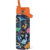 Dinosaur Gifts for Kids - 18oz Colorful Dino Water Bottle with Straw Lid, Stainless Steel Insulated Tumbler, Leakproof, BPA-Free, for Boys & Girls, School, Travel - Dino Lovers Birthday Gift Cup (1pc)