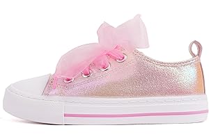 HugRain Little Girls Kids Classic Sparkle Low Top Lace Up Sneakers Walking Shoes