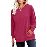 RUMIA Crewneck Fall Sweatshirts for Women Trendy- Women's Plain Long Sleeve Pullover Tops with Pockets Fashion