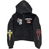 SHENHE Men's Zip Up Hoodie Y2K Cross Graphic Long Sleeve Acid Wash Streetwear Baggy Hoodie Jacket