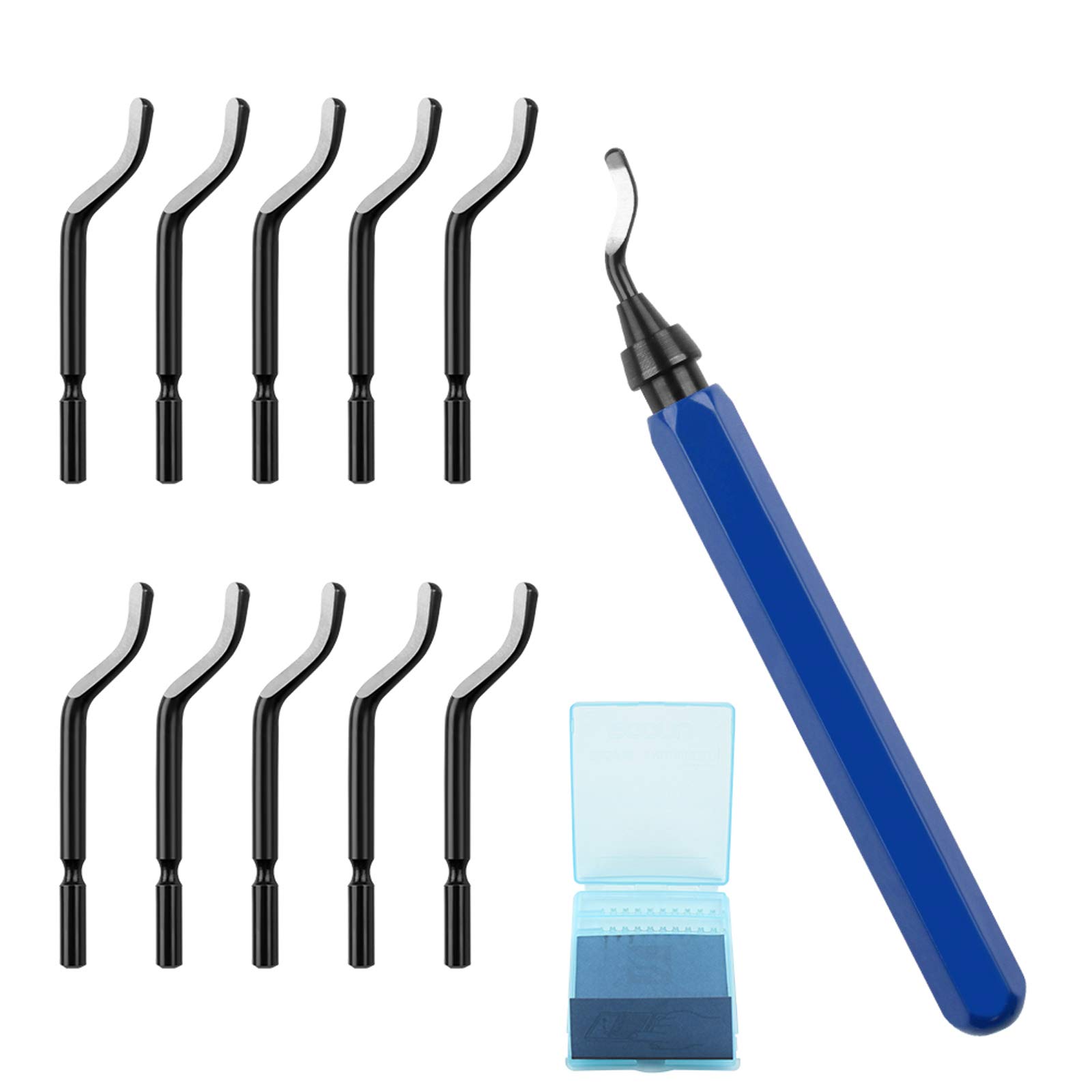 Dadabig Deburring Tool, Hand Deburring Tool Set with 1 x NB1100 Handle and 10 x BS1010 HSS Blades 360°Rotary Metal Deburr Blades for 3D Prints, Pipe, Plastic, Aluminum, Copper, PVC and Steel