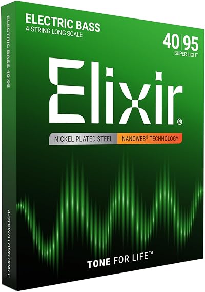 Elixir 14002 Nickel Plated Steel 4-String Bass Strings Long Scale .040-.095