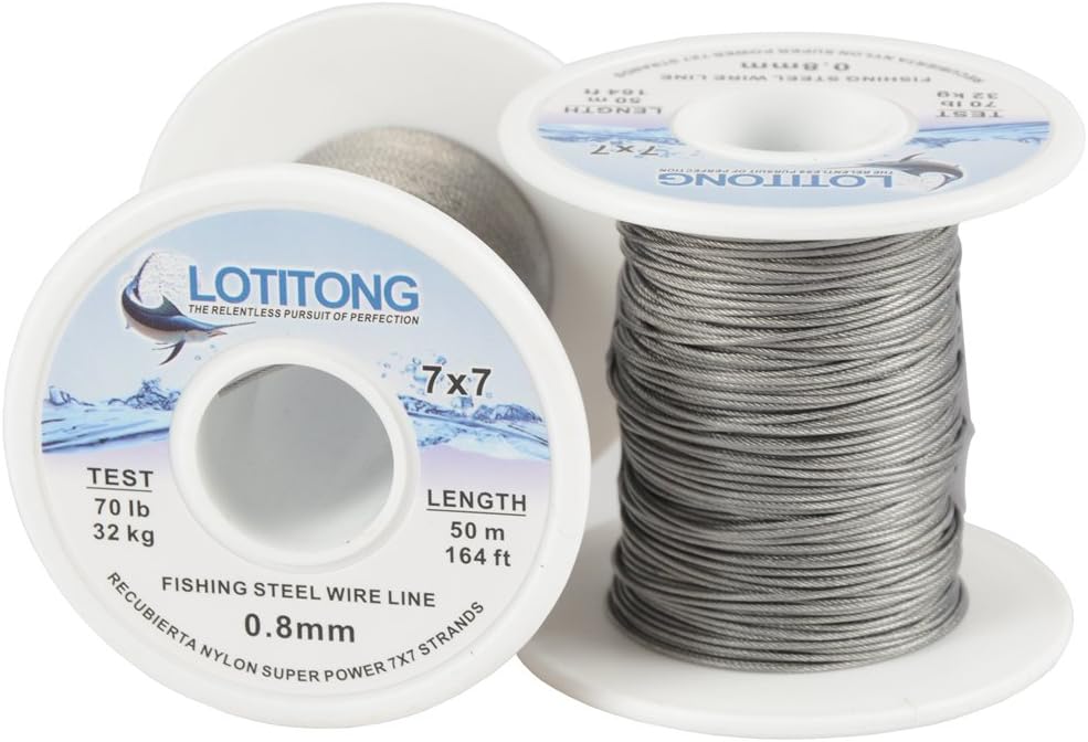 LOTITONG 50 Meter fishing steel wire line 70lb-264lb Fishing Wire Nylon Coated 7x7 49 Stainless Steel Leader Wire Fish Jigging Line