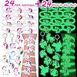 Pawliss 48pc Unicorn Bracelets Keychains, 24 Normal + 24 Glow-in-the-dark Wristbands, Birthday Party Favors Supplies for Kids Girls, Prizes Gifts, Rubber 48 pcs