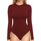MANGOPOP Crew Neck Bodysuits for Women Long Sleeve Body Suit Going Out T Shirts Tops