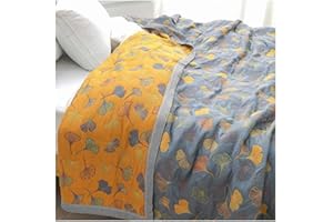 DUNSBY GinkgoLeaf Pattern Cotton Reversible Quilt, Ginkgo Quilt,Warm and Ultra Soft Blanket,Lightweight and Breathable Ginkgo Leaf Pattern Rustic Comforter Gauze Blanket(90 * 98)