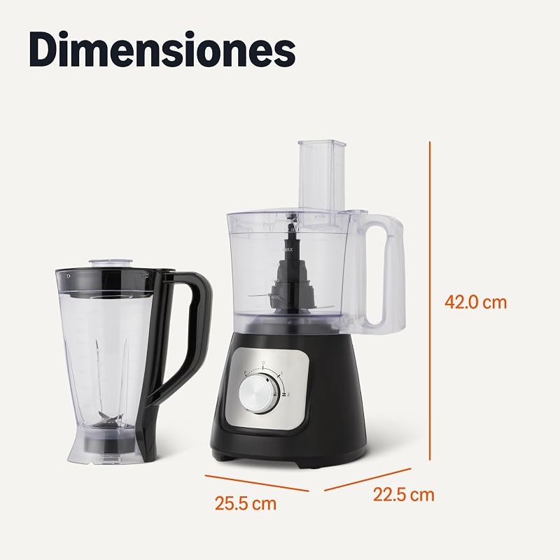 Combinación de procesador de alimentos y batidor con 2 velocidades, cuenco de 2,4 litros y jarra de 1,5 litros, 800 W, negro