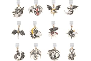 CRAFTYMELODY 12Pcs Type C Dust Plug Charm Dragon Charms 12 Styles Mobile Dustproof Plugs with Alloy Enamel Dragon Pendant Cha