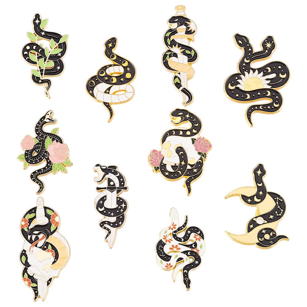GOMAKERER 10 Pcs 11 Styles Snake Enamel Pin, Alloy Animal Enamel Brooch Pins Snake Brooch Banquet Badge Pins for Backpacks Clothes Bags Jackets Hat Jewelry Diy Accessories