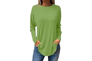 GENERIC Tunic Tops for Women Loose Fit Dressy Long Sleeve Shirt 2024 Casual Round Neck Blouse Oversized Medium Long Pullover