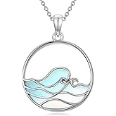 OUTANG Ocean Wave Moonstone Necklace for Women 925 Sterling Silver Beach Pendant Jewelry Gifts for Surfing and Beach Lovers