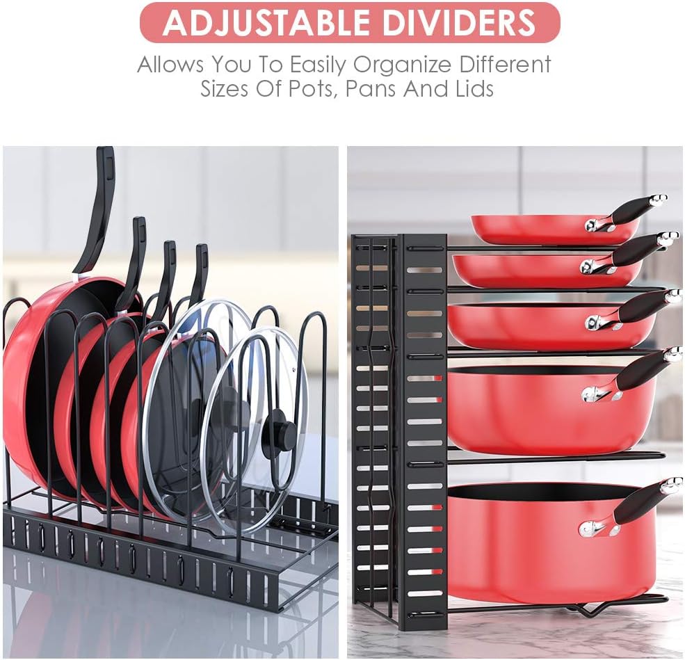 Pan Organizer Rack for Cabinet, Pot Rack with 3 DIY Methods, Adjustable Pot and Pan Organizer with 8 Tiers, Large & Small Pot Organizer Rack for Cabinet Kitchen [Upgrade Version]: Home Improvement