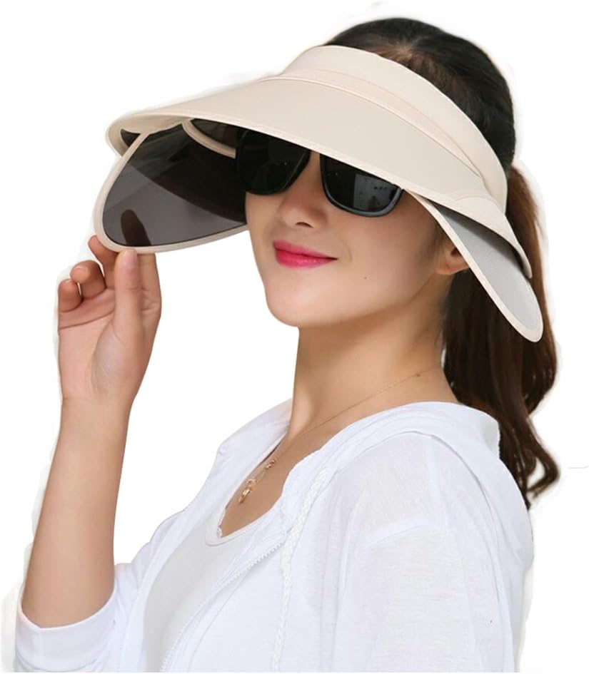 Women's Beach Sun Visor Solid Wide Brim Summer Sun Hat with Retractable Visor