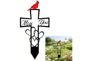 Metal Cemetery Memorial Plaque Appear When Angels are Near Cross Heart Memorial Stake with Miss You Weatherproof Outdoor Grav