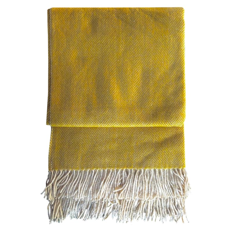 Highland Tweed Wool blend Herringbone Blanket Throw - Rugs (Mustard)
