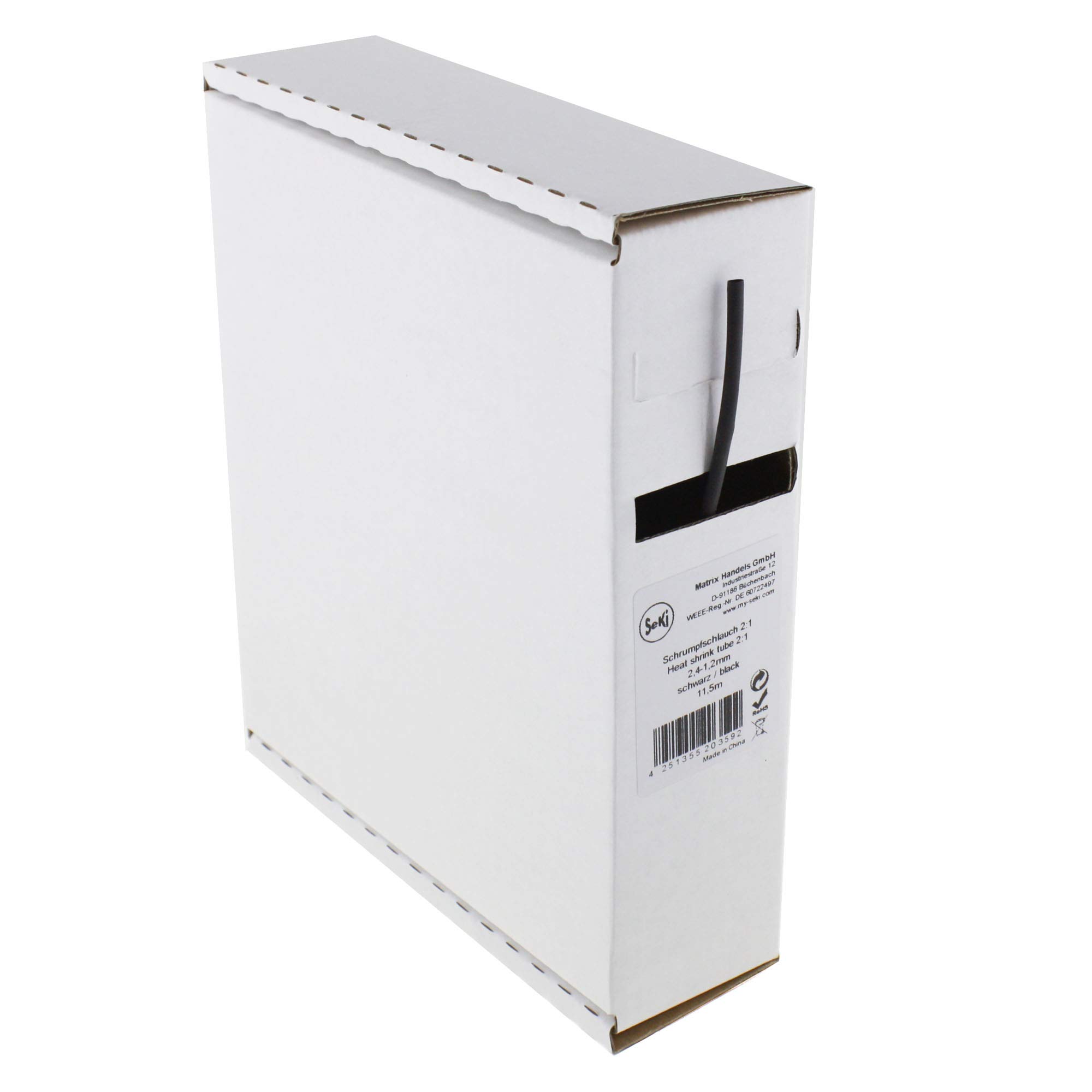 Heat Shrink Tube Black 2:1 2.4-1.2 mm 11.5 Metres - Dispenser Box