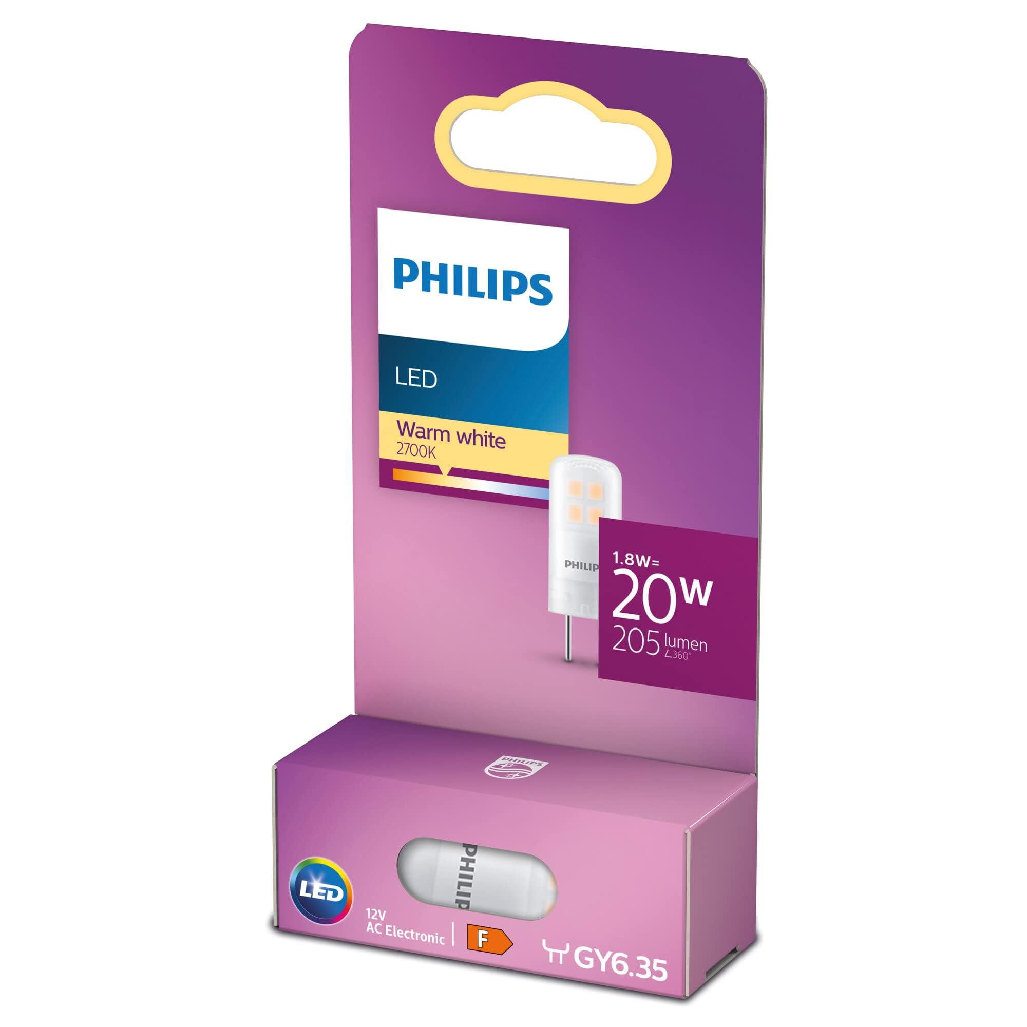 Philips LED Premium Light Capsule Spot [GY6.35 Socket] 1.8W - 20W Equivalent, 12V, Warm White (2700K), Non-Dimmable.