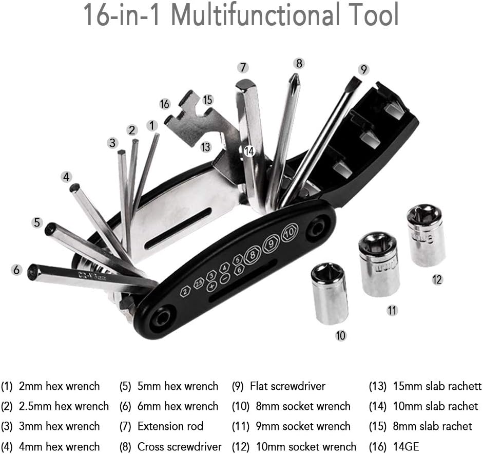 Lixada Bike Repair Tool Kits Bicycle Saddle Bag Cycling Seat Pack 14 in 1 Multi Function Repair Tool Kit (16 in 1 Multi Function Repair Tool) : Sports & Outdoors